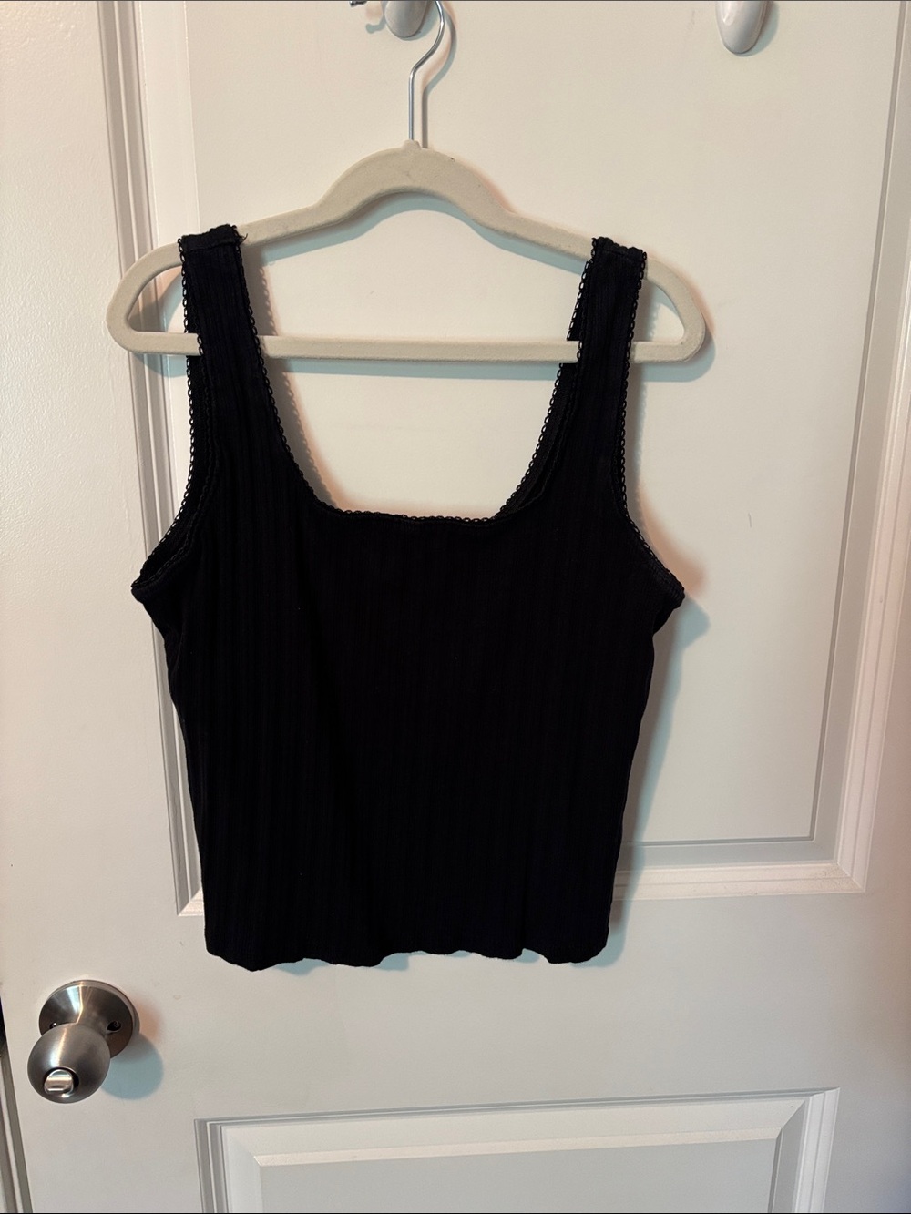 Active USA Black Ribbed Square Tank with Wide Straps